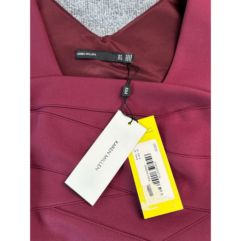 Karen Millen Burgundy Sheath Midi Dress Women's US 4 EU 36 Career Cocktail - Picture 4 of 9